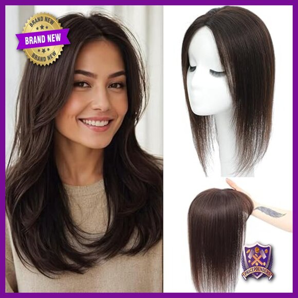 Real Human Hair Topper for Thinning Crown, 14 Inch Hand Tied Clip In Bangs main image 5